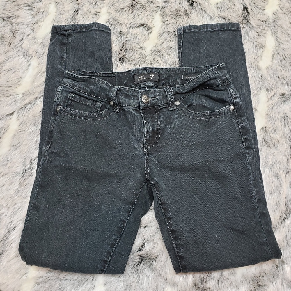 Seven7 Embellished Straight Black Jeans, sz 4